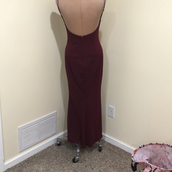 Katie May Midi Dress Size 10 Burgundy Dark Red Cowl Neck Backless Gown - Picture 5 of 9